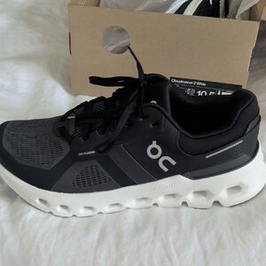 On Running Cloudrunner 2 Wide, Black and White Shoes